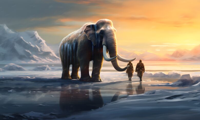 Mammoth and cave men in the ice age