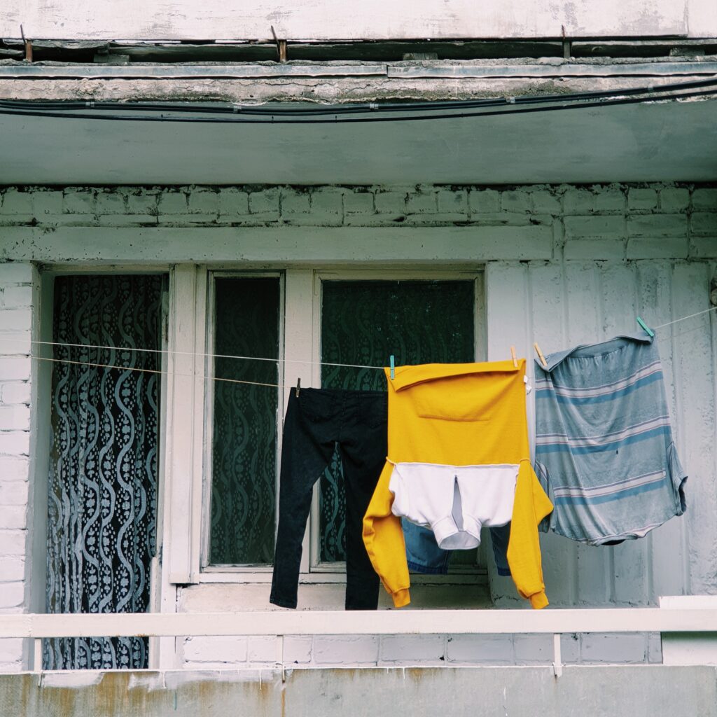 Clothes hanging on a balcony