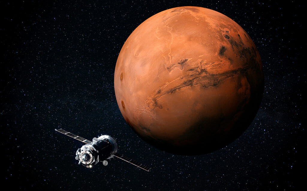 Satellite nearing planet Mars