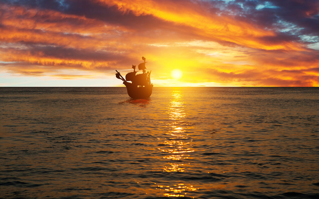 Antique ship in the ocean